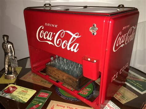 old metal box used for passing out coca cola samples|1939 Coca Cola Salesman Sample Cooler for sale .